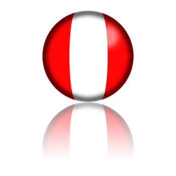 3D sphere or badge of Peru flag with reflection at bottom.