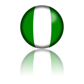 3D sphere or badge of Nigeria flag with reflection at bottom.