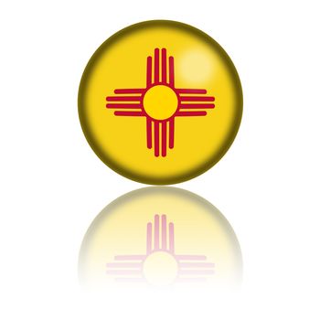 3D sphere or badge of New Mexico flag with reflection at bottom.