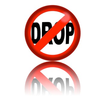 3D sphere no drop sign with reflection