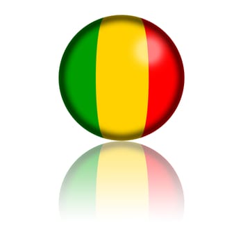 3D sphere or badge of Mali flag with reflection at bottom.