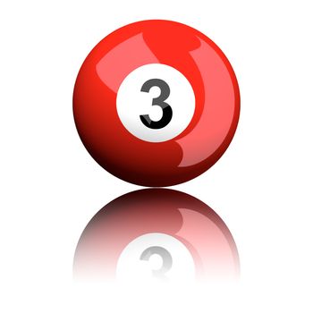 3D rendering pool ball or billiard ball number 3 isolated on white.