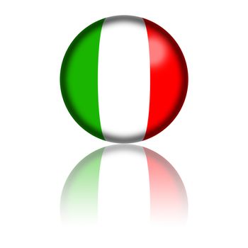 3D sphere or badge of Italy flag with reflection at bottom.