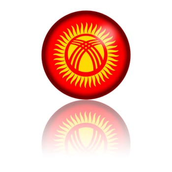 Sphere of Kyrgyzstan flag with reflection at bottom.