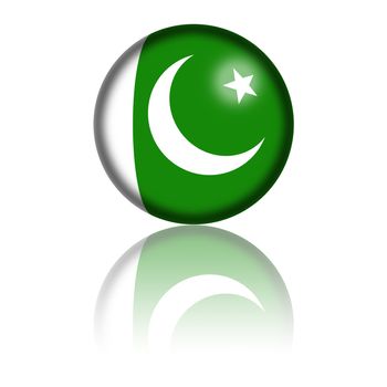 3D sphere or badge of Pakistan flag with reflection at bottom.