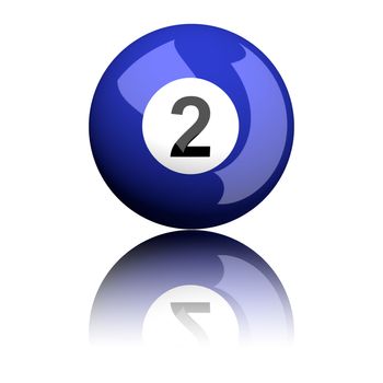 3D rendering pool ball or billiard ball number 2 isolated on white.