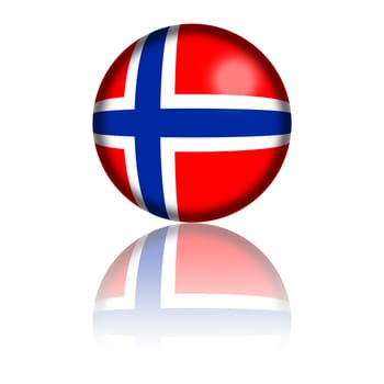 3D sphere or badge of Norway flag with reflection at bottom.
