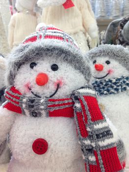 Funny two snowmen in the winter scenery. Christmas decoration