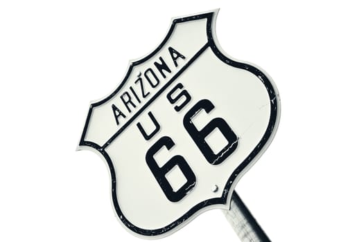 Highway route 66 road sign, Arizona, America. Isolated on white background.