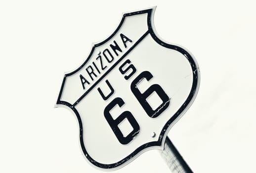 Highway route 66 road sign, Arizona, America. Isolated on white background.