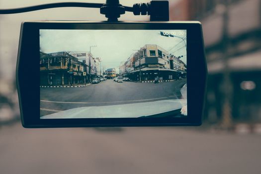 Closeup CCTV car camera for safety on the road accident