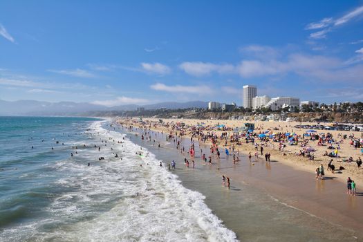 Santa Monica, California - July 27, 2017: Santa Monica beach view from pier in California, USA.