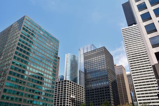 Detail of modern skyscrapers in Chicago, Illinois, USA.