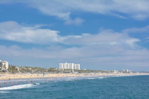 Santa Monica, California - July 27, 2017: Santa Monica beach view from pier in California, USA.