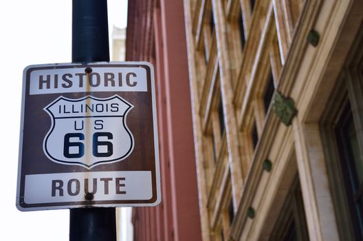 Historic Illinois Route 66 brown sign in Chicago.