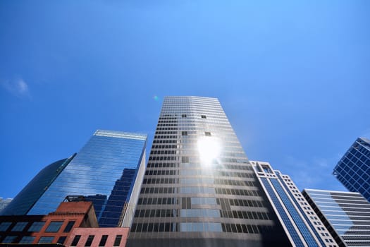 Detail of modern skyscrapers in Chicago, Illinois, USA.