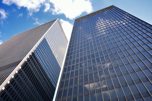 Detail of modern skyscrapers in Chicago, Illinois, USA.