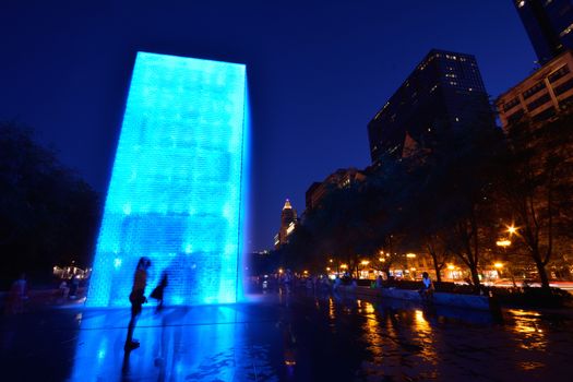 CHICAGO, USA - JULY 15 : View of the Crown Fountain in Millennium Park in Chicago on July 15, 2017. The fountain is interactive work of public art and video sculpture designed by Jaume Plensa