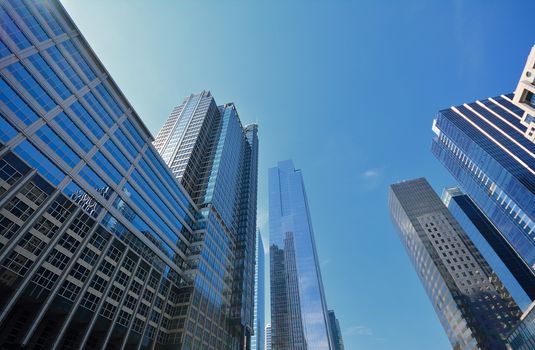 Detail of modern skyscrapers in Chicago, Illinois, USA.