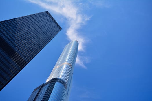 Detail of modern skyscrapers in Chicago, Illinois, USA.