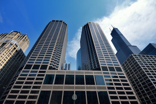 Detail of modern skyscrapers in Chicago, Illinois, USA.