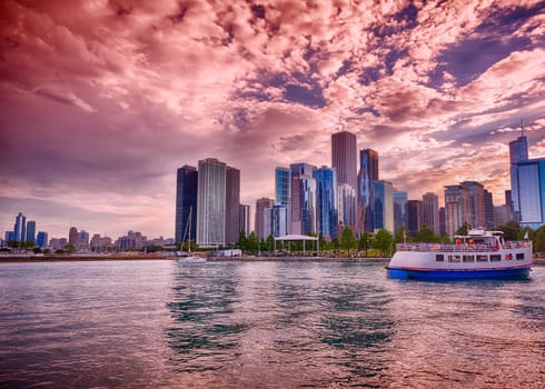 Beautiful Chicago Skyline. Cityscape image of Chicago skyline during sunset.