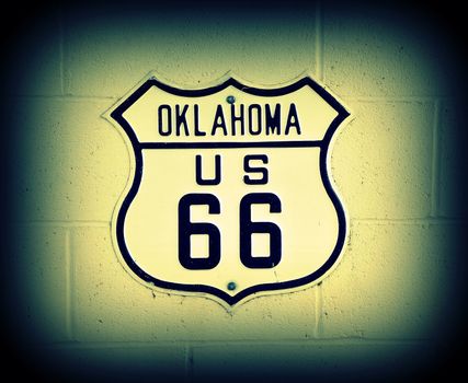 Historic U.S. old Route 66 sign in Oklahoma.