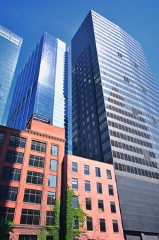 Detail of modern skyscrapers in Chicago, Illinois, USA.