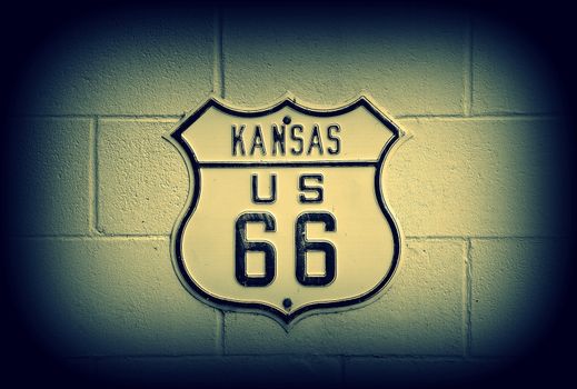 Historic U.S. old Route 66 sign in Kansas.