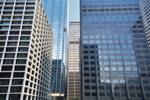 Detail of modern skyscrapers in Chicago, Illinois, USA.
