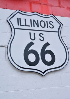 Historic Route 66 road sign in Joliet, Illinois.