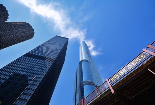 Detail of modern skyscrapers in Chicago, Illinois, USA.