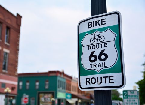 Bike trail sign in route 66 in Illinois.