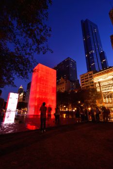 CHICAGO, USA - JULY 15 : View of the Crown Fountain in Millennium Park in Chicago on July 15, 2017. The fountain is interactive work of public art and video sculpture designed by Jaume Plensa