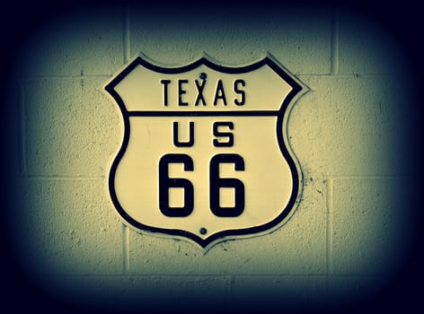 Historic U.S. old Route 66 sign in Texas.