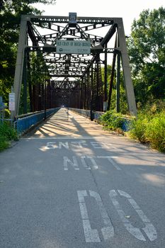 Granite city, Illinois - July 17, 2017: Route 66 on the old Chain of Rocks bridge on the Mississippi river.