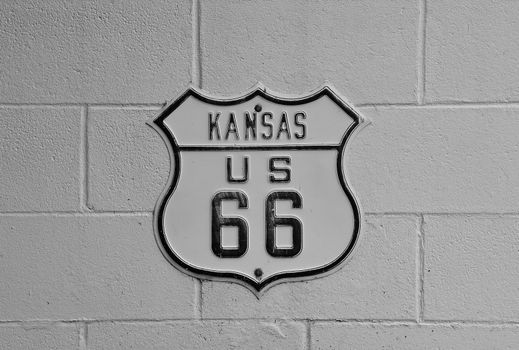 Historic U.S. old Route 66 sign in Kansas.