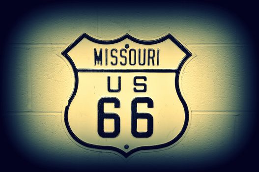 Historic U.S. old Route 66 sign in Missouri.
