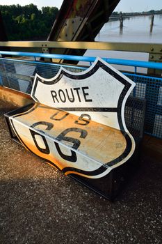 Granite City, Illinois - July 17, 2017: Route 66 on the old Chain of Rocks bridge on the Mississippi river.