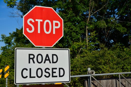 Road closed sign on the street.