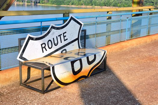 Granite City, Illinois - July 17, 2017: Route 66 on the old Chain of Rocks bridge on the Mississippi river.