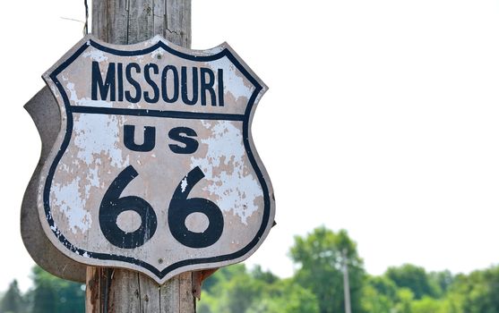 Historic route 66 highway sign in Missouri, USA.