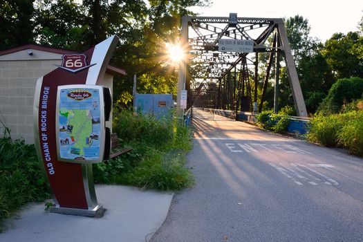 Granite City, Illinois - July 17, 2017: Route 66 on the old Chain of Rocks bridge on the Mississippi river.