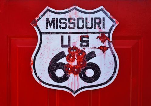 Historic U.S. old Route 66 sign in Missouri.