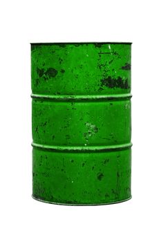 Barrel Oil green Old isolated on background white, bin bag garbage, Bin,Trash, Garbage, Rubbish,