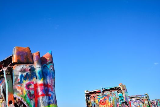 Amarillo, Texas - July 21, 2017 : Cadillac Ranch in Amarillo. Cadillac Ranch is a public art installation of old car wrecks and a popular landmark on historic Route 66