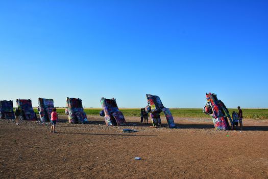 Amarillo, Texas - July 21, 2017 : Cadillac Ranch in Amarillo. Cadillac Ranch is a public art installation of old car wrecks and a popular landmark on historic Route 66