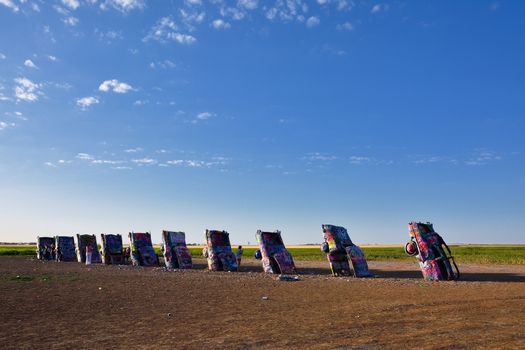 Amarillo, Texas - July 21, 2017 : Cadillac Ranch in Amarillo. Cadillac Ranch is a public art installation of old car wrecks and a popular landmark on historic Route 66