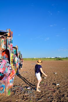 Amarillo, Texas - July 21, 2017 : Cadillac Ranch in Amarillo. Cadillac Ranch is a public art installation of old car wrecks and a popular landmark on historic Route 66