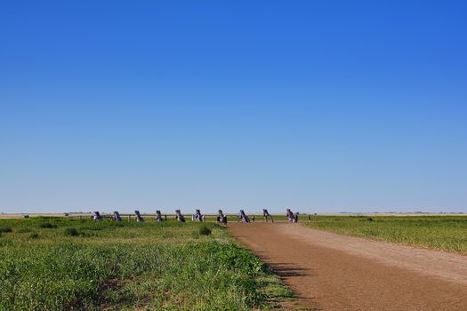 Amarillo, Texas - July 21, 2017 : Cadillac Ranch in Amarillo. Cadillac Ranch is a public art installation of old car wrecks and a popular landmark on historic Route 66